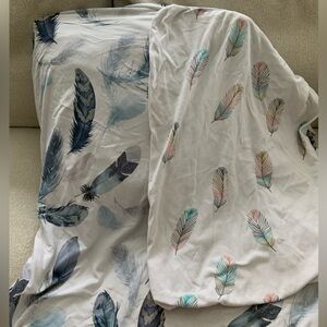 Baby crib sheet & diaper feather print changing pad cover bundle